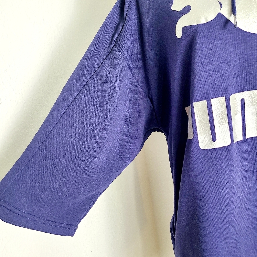 Puma Blue Hoodie Dress with White PUMA & Silver Sparkles, Size Medium - Picture 8 of 13